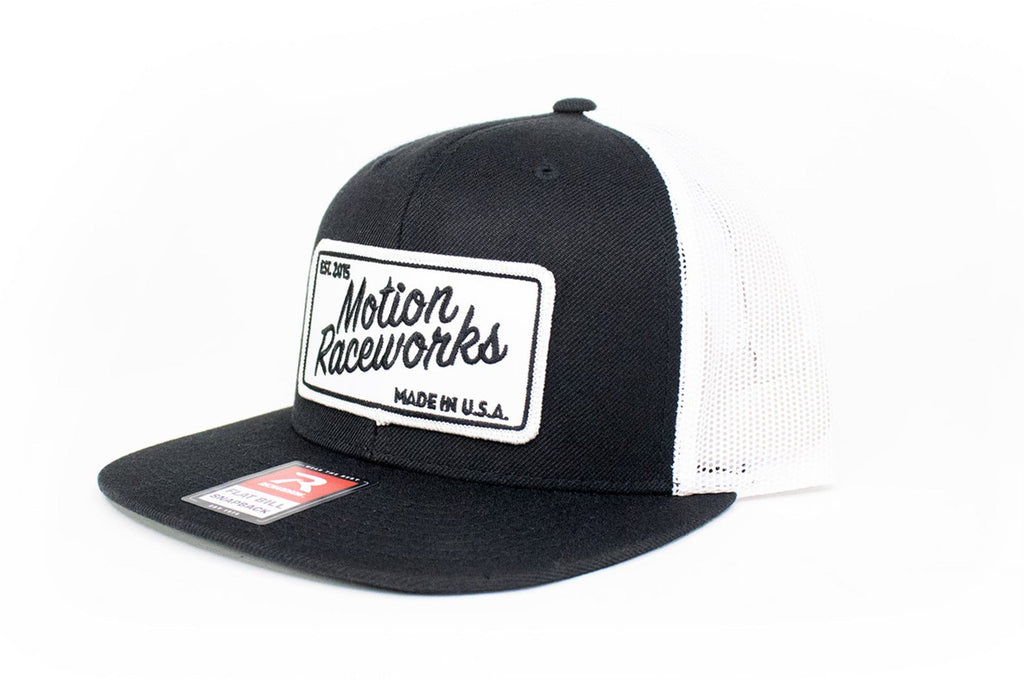 Motion Heritage Flat Bill Black w/ White Patch Snapback 95-135-Motion Raceworks-Motion Raceworks