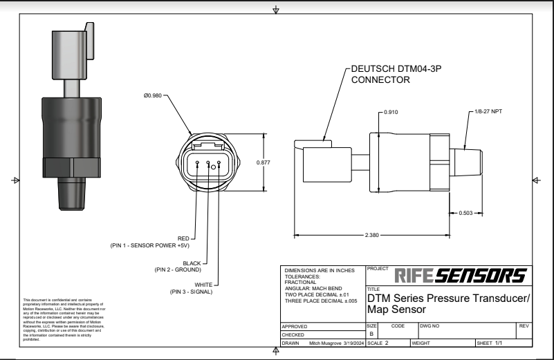 RIFE 3 Bar DTM Series MAP Sensor 1/8" NPT-RIFE-Motion Raceworks