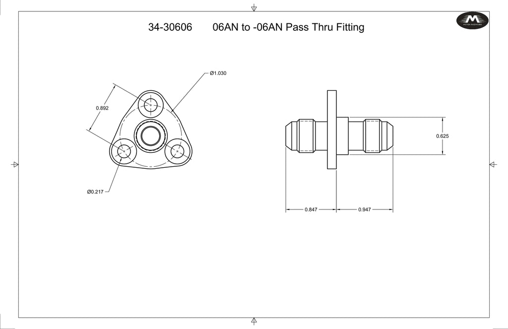 '-6AN Flanged Bolt in Pass Thru Bulkhead Fitting by Fluidworks-Fluidworks-Motion Raceworks