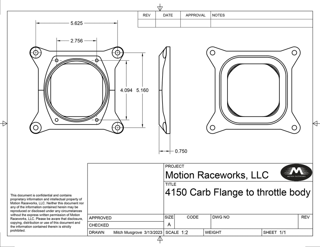 4150 to 102mm Billet EFI Throttle Body Adapter Flange 10-13019-Motion Raceworks-Motion Raceworks