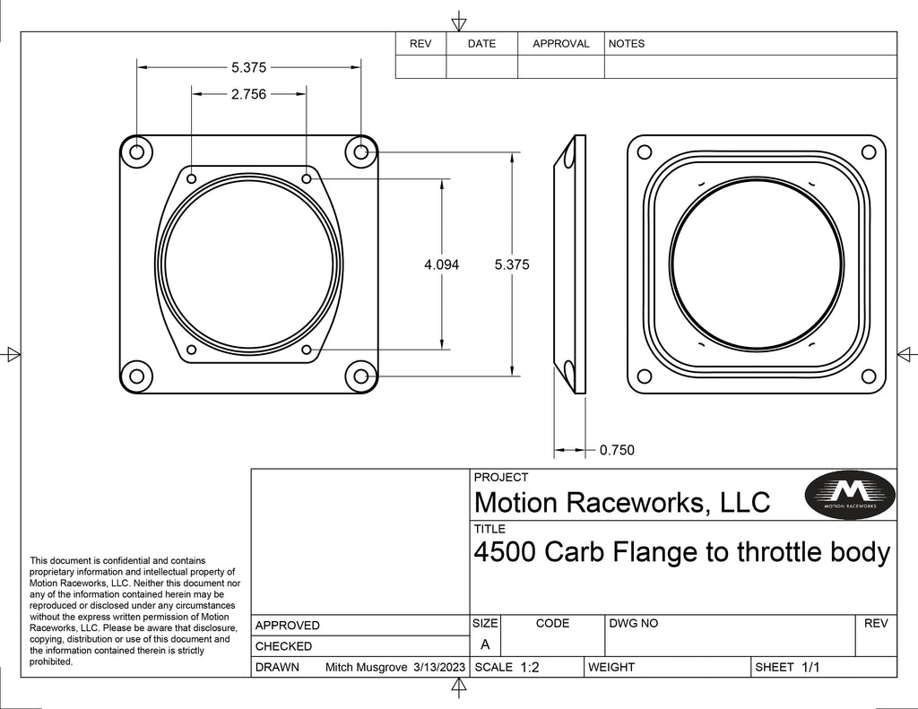 4500 to 102mm EFI Throttle Body Flange 10-13020-Motion Raceworks-Motion Raceworks