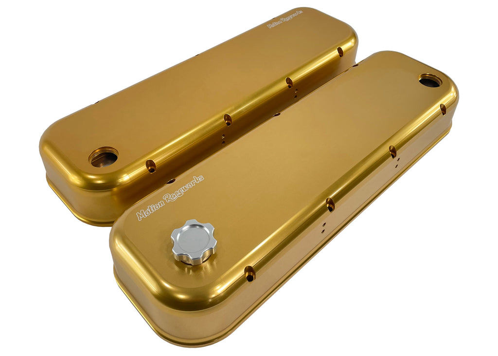 Motion Raceworks GOLD Big Block Chevy Billet Valve Covers - BALL MILL FINISH-Motion Raceworks-Motion Raceworks